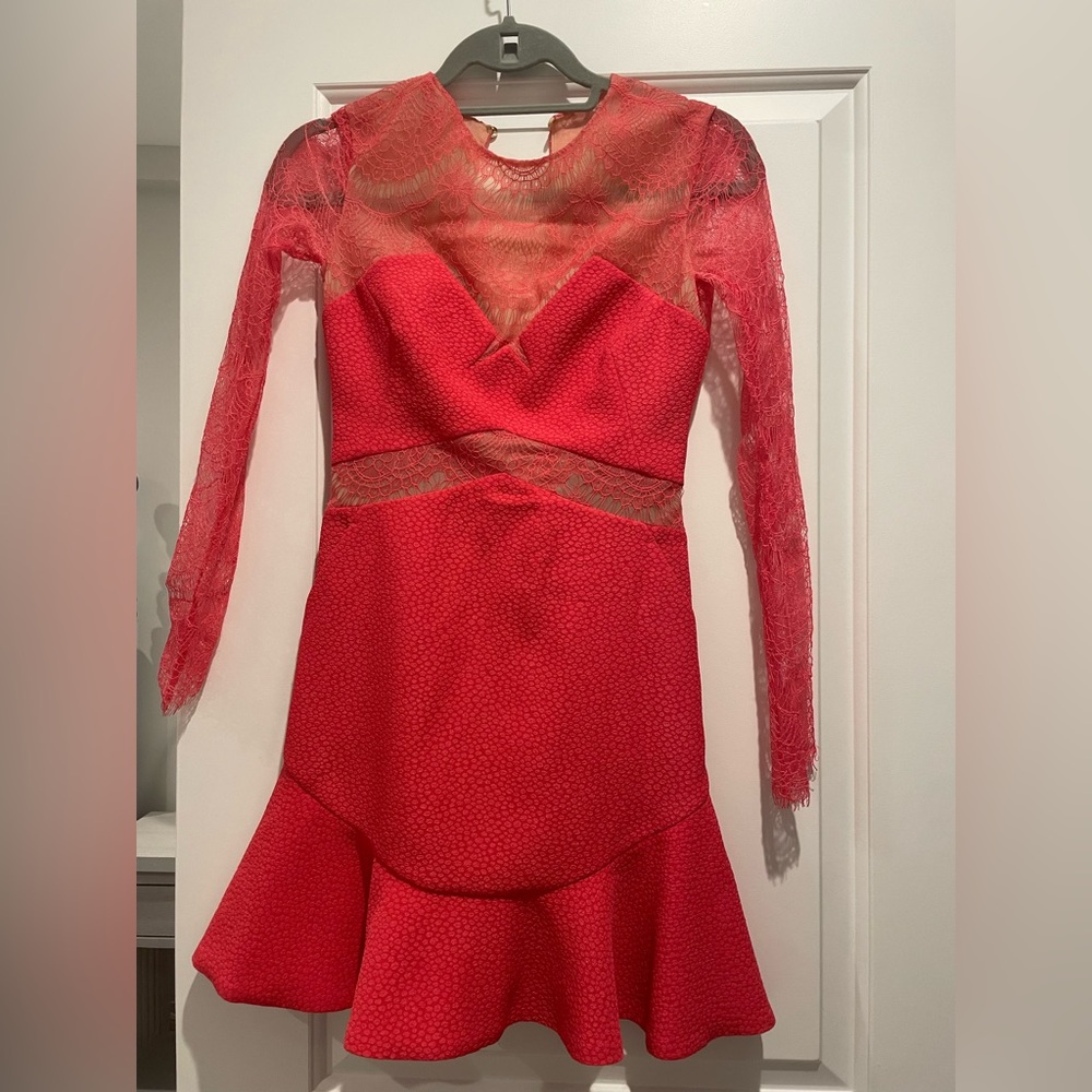 Red Lace Long Sleeve Dress
